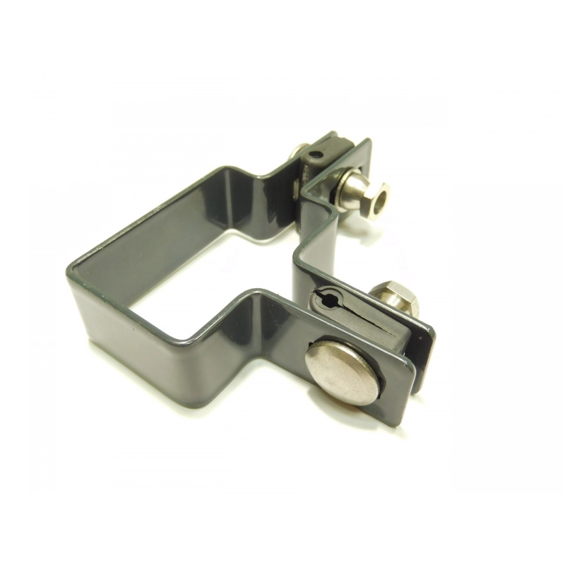 Clemă panou pe stâlp 60x40mm / 4mm / colț / ZN+PVC7016